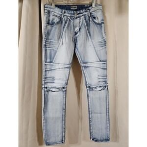 CJ black  Skinny Jeans Mens 32x32 Blue‎ Acid Wash Button Zip Denim Hipster